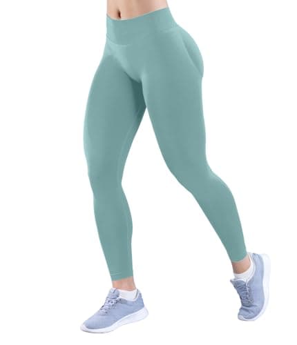 YOAKUKA Women's Seamless Leggings High Waisted Compression Workout Leggings Tummy Control Yoga Pants Light Blue - Image 1