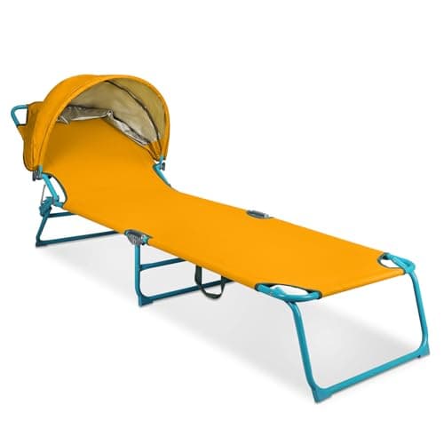 Northroad Beach Lounge Chair with Canopy Shade, Adjustable 4 Position Foldable Tanning Chair, Outdoor Heavy Duty Chaise Lounge Chair, for Poolside Patio Sunbathing Lawn, UPF 50+, Yellow - Image 1