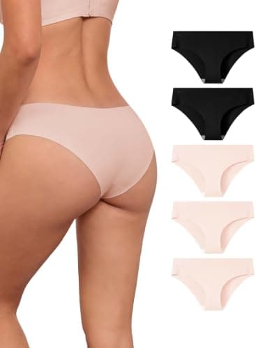 Ubras Seamless Underwear For Women, No Show Hipster Underwear Women Pack, Confortable Stretch Sexy Bikini S-XL Black + Nude (5 Pack) S - Image 1