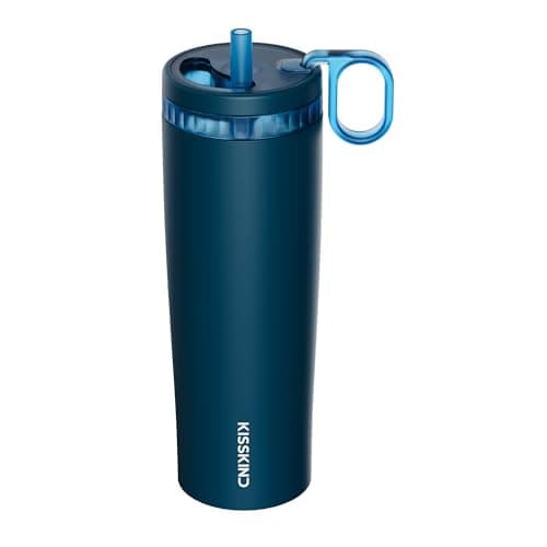KISSKIND 24 Oz Iced Coffee Tumbler with Hidden Straw, Insulated Stainless Steel Coffee Tumbler, Leakproof Ceramic Lined Travel Cup for Subway Commuting, Slim Cold Brew Tumbler for To-Go, Americano - Image 1