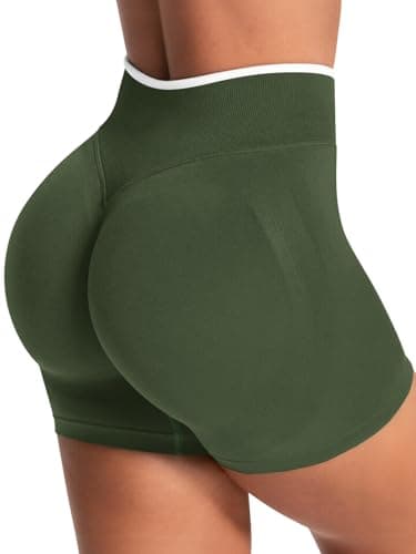 Aoysky Womens Workout Shorts 4.1" Scrunch Butt Biker Shorts High Waisted Yoga Gym Running Booty Shorts Army Green - Image 1