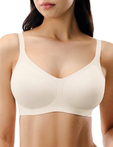 Lehoba Womens Push Up Seamless Bra Comfortable Wireless Tshirt Bras V Neck Wire Free Sports Bras, Cream X-Small - Image 1