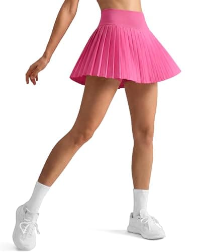 G4Free Athletic Skirts for Women High Rise Pleated Golf Skorts Inner Shorts Summer Casual A Line Skirts with Pockets(Rose Pink,S) - Image 1