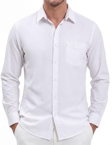 PJ PAUL JONES Mens Dress Shirts Long Sleeve Button Down Shirt Casual Untucked Shirts for Men Wrinkle Free Regular Fit Bleached White - Image 1
