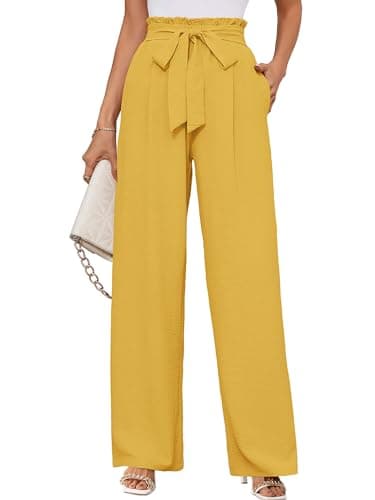 KORSIS Wide Leg for Women Occasion Lightweight High Waisted Adejustable Loose Trousers Flowy Pants Yellow 2XL - Image 1