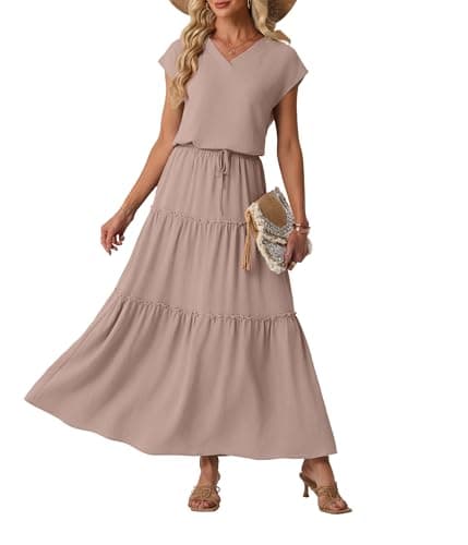 Lepunuo Two Piece Sets for Women Skirt Sets Flowy Maxi Skirts V Neck Tops Travel Vacation Outfits - Image 1