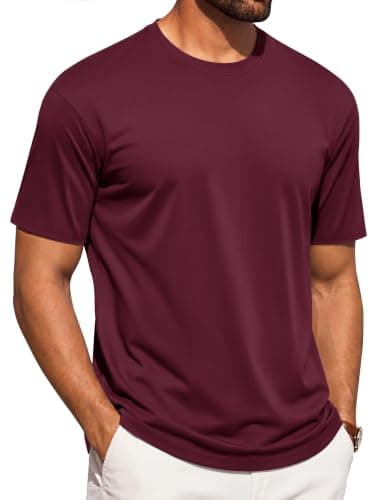 Cotrasen Men's T-Shirts Short Sleeve Cooling UPF 50+ Sun Shirt Summer Casual Basic Classic Tee Tops Cotton T Shirts for Men Wine Red - Image 1