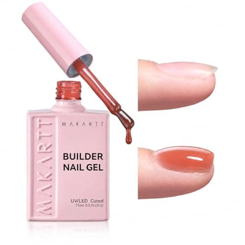 Makartt 8-in-1 Gel Nails Builder: 15ml Nude Brown Builder in a Bottle for Nail Strengthen Rubber Base and Rhinestone Glue, UV Light Cured Gel Builder for Nails - Home User DIY Low Odor
