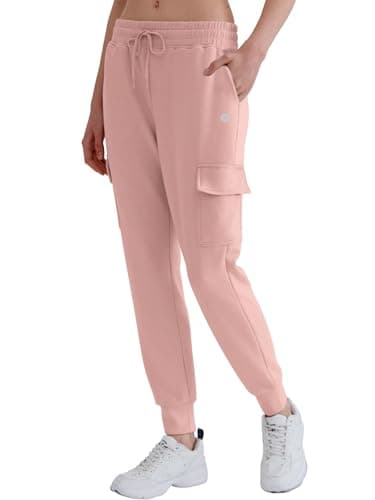 DITOK Women's Cargo Jogger Sweatpants, Soft Smooth Lightweight Tapered Athletic Lounge Pants with Pockets for Hiking, Casual - Dark Pink - Image 1