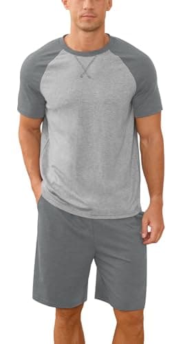 NITAGUT Mens Pajama Set Summer 2 Piece Loungewear Short Sleeve Pjs Sleepwear with Pockets Soft Comfy Nightwear, Dark Grey, Large - Image 1