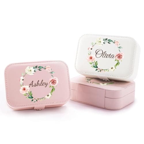 Corissy Personalized Jewelry Box for Women, Custom Travel Jewelry Case with Name and Birth Flower, Leather Jewelry Box for Rings, Earrings, Necklaces, Personalized Gifts for Women - Image 1