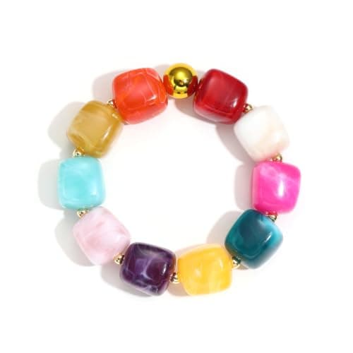 chorfla Boho Beaded Bracelet for Women,Colorful Rainbow Chunky Resin Elastic Bracelet, Handmade Style Summer Jewelry Gift - Image 1