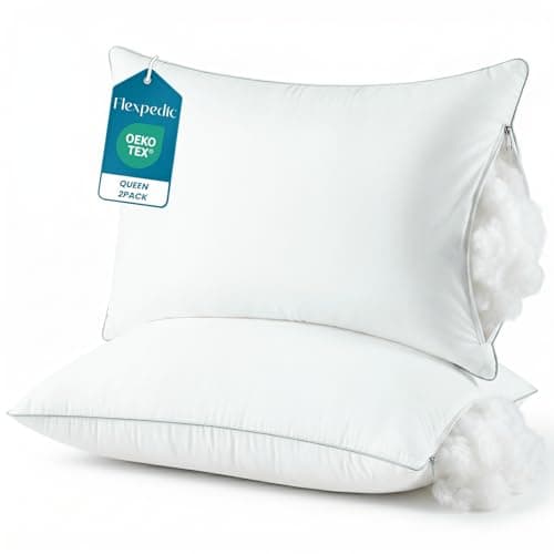FP FLEXPEDIC Adjustable Bed Pillows for Sleeping - Soft Pillows Queen Szie Set of 2, Fluffy Down Alternative Fill, Zippered Hotel Quality Pillows with Gray Piping, 110GSM Premium Cover, CertiPUR-US - Image 1