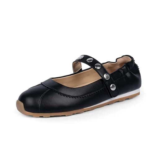 Tigeridea Mary Jane Ballet Sneakers Flat Dressy Casual Shoes, Black, 9.5 - Image 1