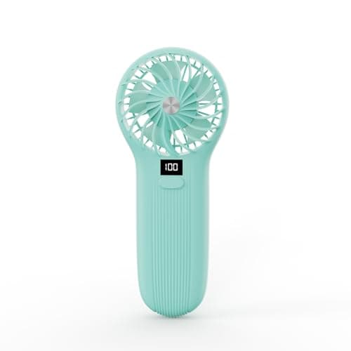 LAMJIE Portable Handheld Fan with LCD Display, 5000mAh Rechargeable Battery, 3-Speed Touch Control, Plastic Desktop Fan for Home Office, Modern Creativity Design, (GREEN) - Image 1