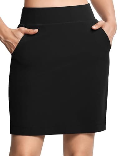 THE GYM PEOPLE Women's Golf Skorts Modest Knee Length Athletic Tennis Skirts Built-in Shorts with 4 Pockets Black - Image 1