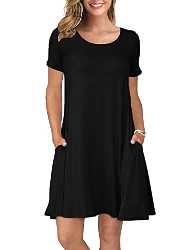 KORSIS Summer Dresses for Women Black 3X-Large Casual T Shirt Dresses Short Sleeve Swing Flowy Ladies Midi Beach Basic Sundress with Pockets - Image 1