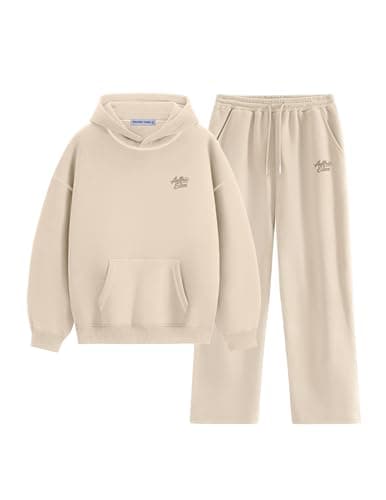 Aelfric Eden Womens Sweatsuits 2 Piece Set Oversized Fleece Hoodie and Sweatpants Track Suits Sweat Matching Lounge Pants Fall Beige Large