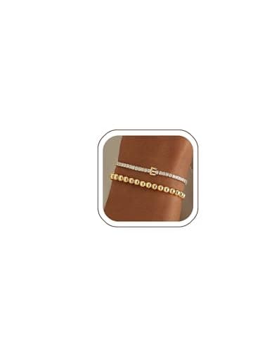 14K Gold Plated Bracelets for Women Dainty Tennis Initial Bracelet Trendy Beaded Stackable Charm Bracelets Layered Waterproof Bracelet Dainty Bracelet for Women Jewelry Gifts (E - Image 1