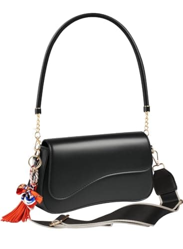 Shoulder Bag for Women Y2K Trendy Purse PU Leather Hobo Handbags Clutch Saddle Crossbody Underarm Bag with 2 Removable Strap (Black-Double Strap) - Image 1
