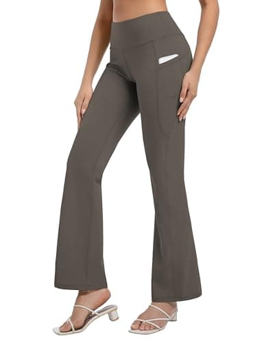 BUBBLELIME 35"/31"/33"/35"/37" Women's Bootcut Yoga Pants Tummy Control Flared with Side Pockets- Bootleg Side Pockets_OLIVEGRAY M_35" Inseam - Image 1