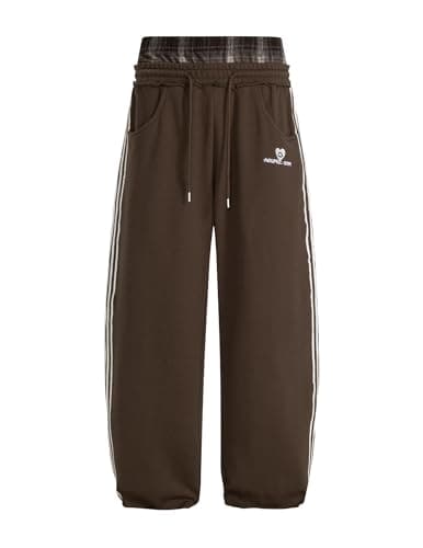 Aelfric Eden Baggy Wide Leg Sweatpants for Women Men Double Elastic Waisted Streetwear Y2K Casual Lounge Pants Trouser with Pockets Brown X-Small