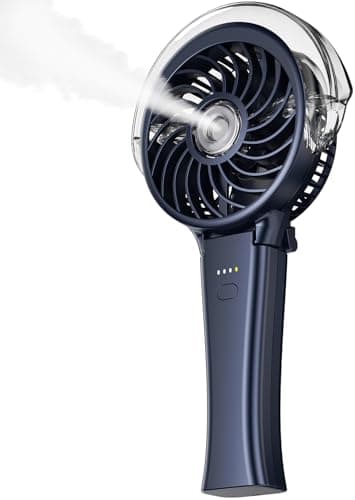 KIBEE Portable Misting Fan - 4000mAh Rechargeable, 50ml Water Tank, Foldable 180° Handheld, 3-Speed Personal Fan, Portable Charger for Travel, Outdoors, Makeup & More(Blue) - Image 1