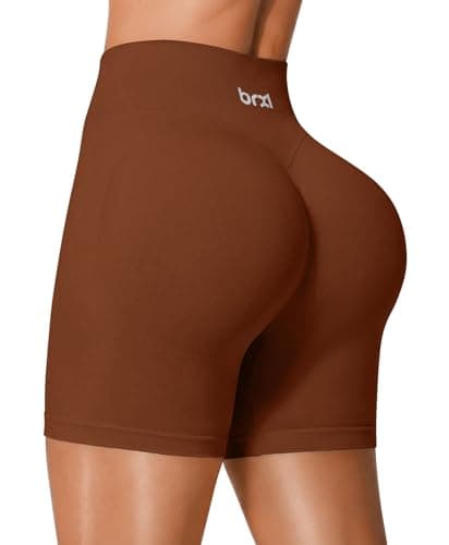 BRXL 5.5" Workout Biker Shorts for Women Gym Hidden Scrunch Butt Lifting Seamless Running Athletic Yoga Summer Spandex Casual Dark Caramel S - Image 1