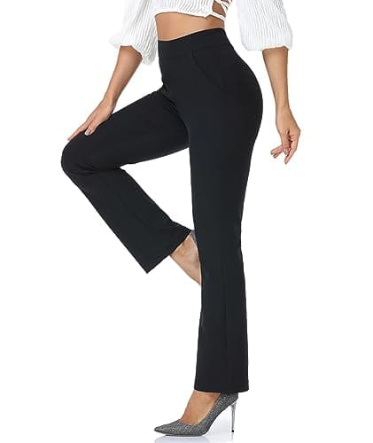 Agenlulu High Waisted Dress Pants for Women Bootcut Elastic Waist Pull On Work Slacks for Women Business Casual Yoga (Black) - Image 1