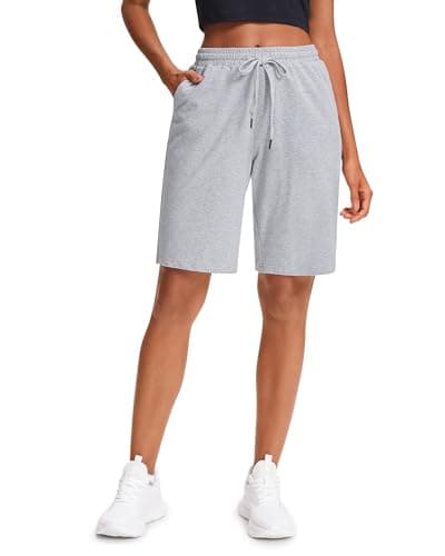 Stelle Women's Cotton Bermuda Shorts 10" Long Knee Length Comfy Sweat Shorts with Deep Pockets Lounge Casual Summer (Light Grey, XL) - Image 1
