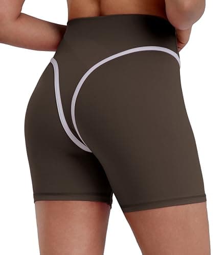 Sunzel No Front Seam Biker Shorts Women - Contrast Contour High Waisted Tummy Control Squat Proof Yoga Workout Shorts 4'' Ganache Brown Medium - Image 1