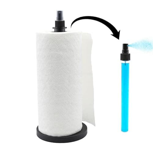 2 in 1 Paper Towel Holder with Spray Bottle, Countertop Paper Towel Holder with Weighted Base, Stainless Steel Paper Towel Roll Holder Black for Kitchen, Bathroom (Black) - Image 1
