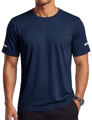TACVASEN Mens Workout Shirts Dry Fit Athletic Shirts Tees Short Sleeve Gym Tshirts Running UV Shirt Swim Rash Guard Navy M - Image 1