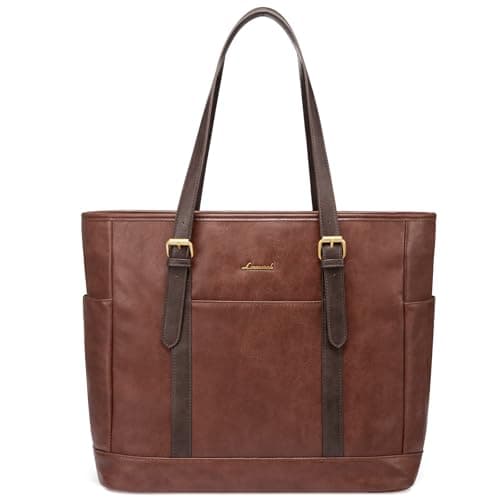 LOVEVOOK Laptop Bag for Women Vintage Leather Work Tote 15.6 inch Large Capacity Computer Bag - Image 1