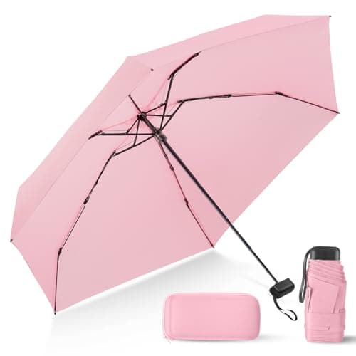 Mini Travel Umbrella with Case Small Compact Pocket Tiny for Purse Pink - Image 1