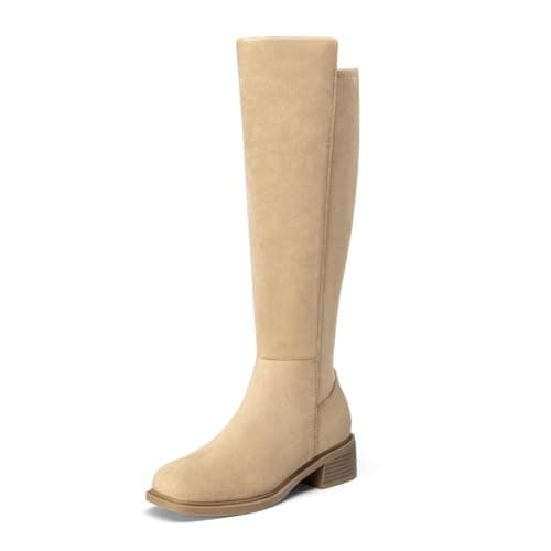 Athlefit Suede Boots for Women Knee High Square Toe Low Heel Riding Fall Boots Fashion Stretchy Side Zipper Long Tall Booties Camel 8.5 - Image 1