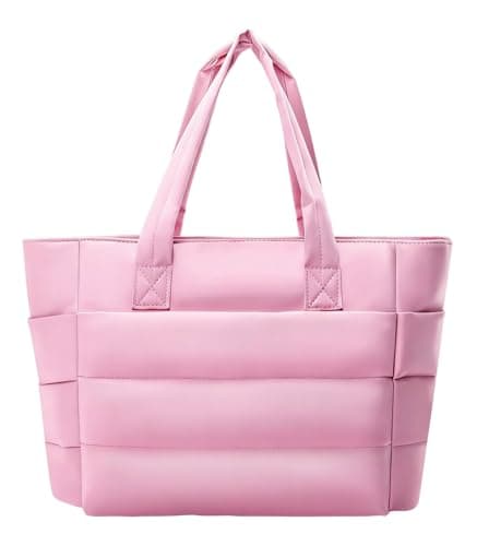 ZTOZ Tote Bag for Women, Puffy Tote Bag with Zipper, Large Quilted Shoulder Bag Handbag with Compartments for Travel, Work, Gym (Pink) - Image 1