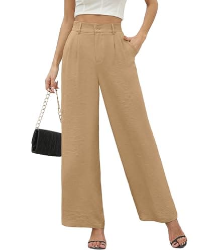 CZYINXIAN Women's Pleated Front Wide-Leg Pants High Waist Casual Waisted-Wide Leg Pants with Pockets(Apricot,Medium) - Image 1