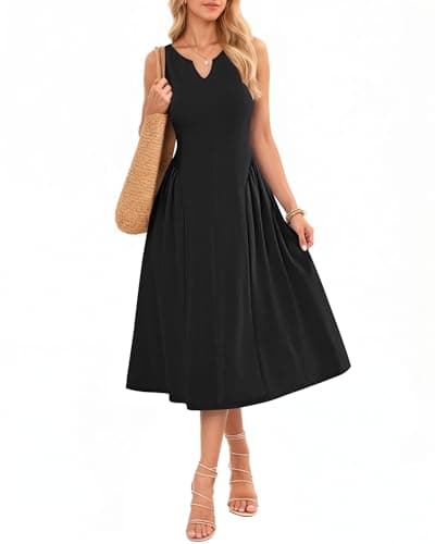 MISFAY Women's Sleeveless A-Line Maxi Dress with Pockets — Pleated Flowy Sundress for Summer Beach and Vacation(Black,S) - Image 1