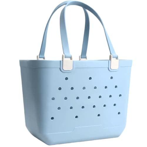 CXY Large Rubber Beach Bag, Waterproof Rubber Tote Bag for Women,Vacation Essentials Beach Tote for Summer Swim Sport Travel (Light Blue, X-Large) - Image 1