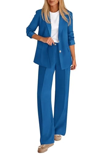 KIRUNDO Womens Suits 2 Piece Set Business Casual Blazer Jacket Wide Leg Dress Pants Suits Professional Work Office Outfits(Blue, Small) - Image 1