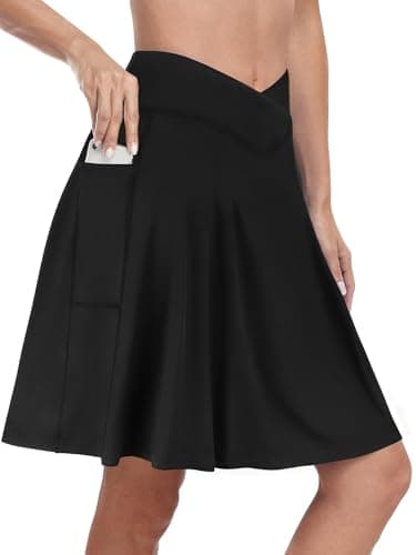 KORALHY Skorts for Women with Pockets Knee Length Athletic Skirt Golf Skirts for Women Tummy Control Tennis Skorts Black XXL - Image 1