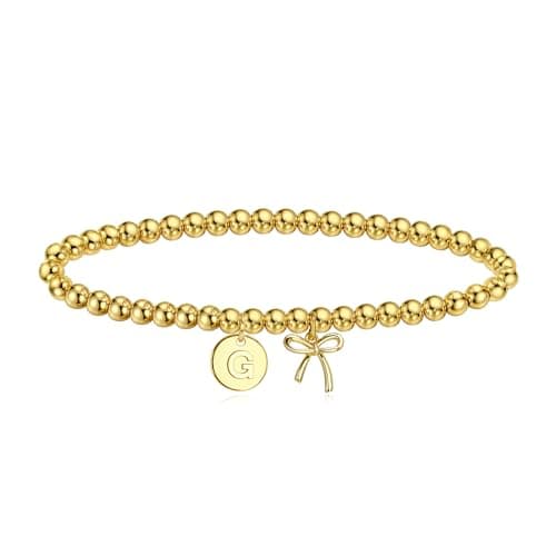 BAYLAY Gold Beaded Bracelets for Women-Initial Bracelet Gold Bracelets for Women Copper Beaded Bracelet for Womens Waterproof Jewelry Non Tarnish Jewelry Pulseras Para Mujer Gifts for Girlfriend Mom - Image 1