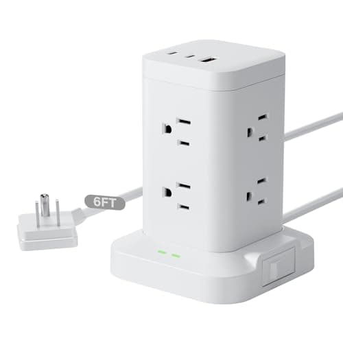 Tagzilo Power Strip Tower with Surge Protector 1800J, Fast Charging Tower PD20W USB-C Ports with 8 AC Outlets, Extension Cord for Home Office Dorm Room, White, 6FT - Image 1