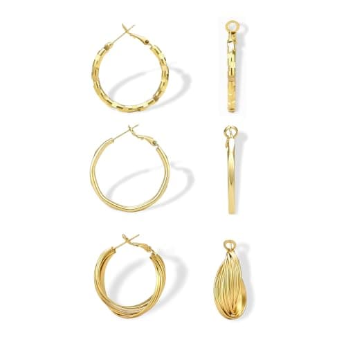 3 Pairs Huggie Hoop Earrings Set for Women, Hypoallergenic 14K Gold Plated Hoops Stacks for Multiple Piercings, Lightweight Cartilage Studs Trendy Jewelry Gift