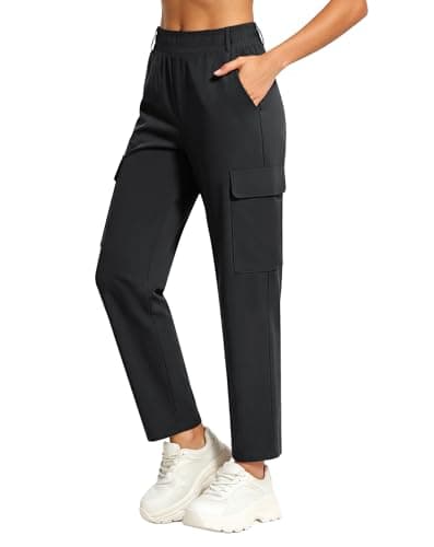 JEKAOYI Womens Hiking Cargo Pants High Waisted Lightweight Quick Dry Joggers with 4 Pockets for Outdoor Travel Black - Image 1