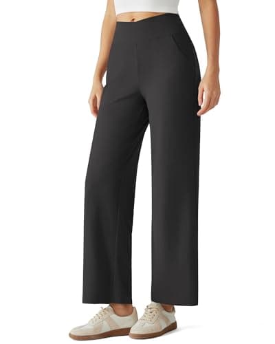 G4Free Wide Leg Sweatpants Women Stretch Crossover Yoga Pant Ankle Length Cropped Pants with Pockets Casual Lounge Comfy(Black,S,Petite) - Image 1