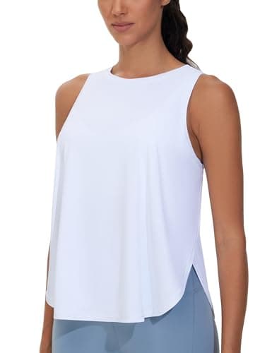 THE GYM PEOPLE Womens Racerback Workout Tank Tops Split Side Loose Fit Sleeveless Yoga Running Shirts with Curved Hem White - Image 1