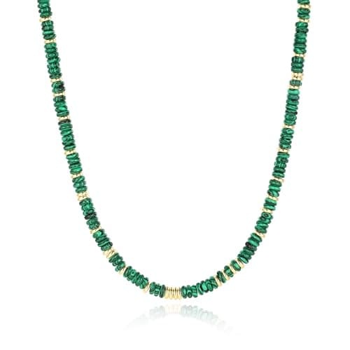 chorfla Beaded Gemstone Necklaces for Women, Bohemian Colored Choker Natural Stone Bead Decoration Summer Beach Handmade Jewelry Necklace (malachite) - Image 1