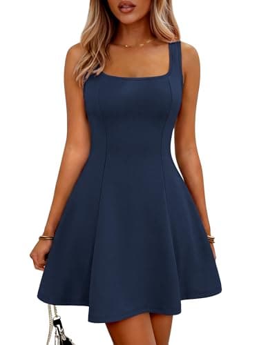 ANRABESS Women Summer Sleeveless Square Neck Cocktail Dress 2026 A-Line Casual Formal Beach Vacation Party Mini Dress Navy Blue Medium - Image 1
